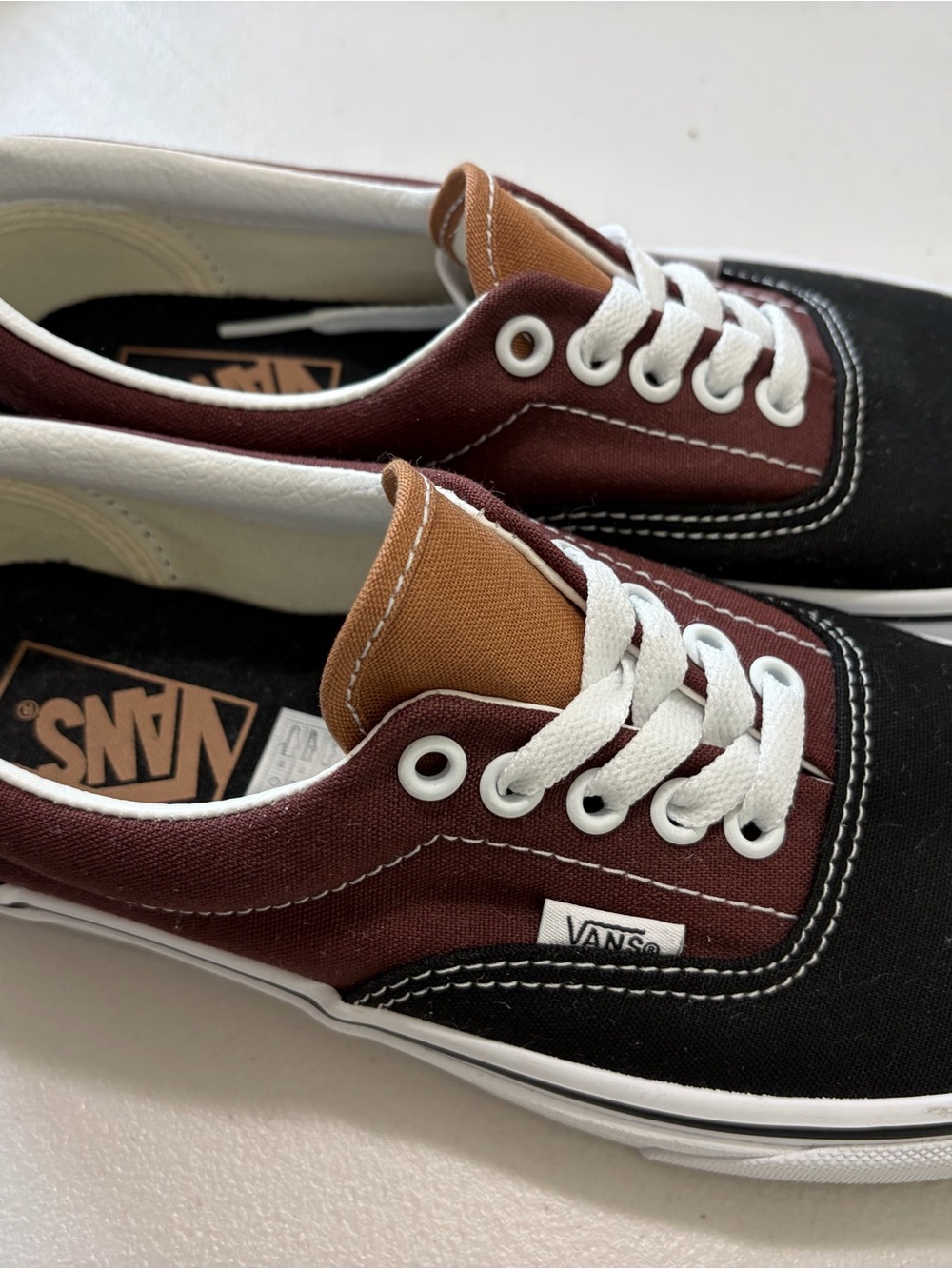 Vans Low-Top Canvas Sneakers - Burgundy, Black & Tan Accents
